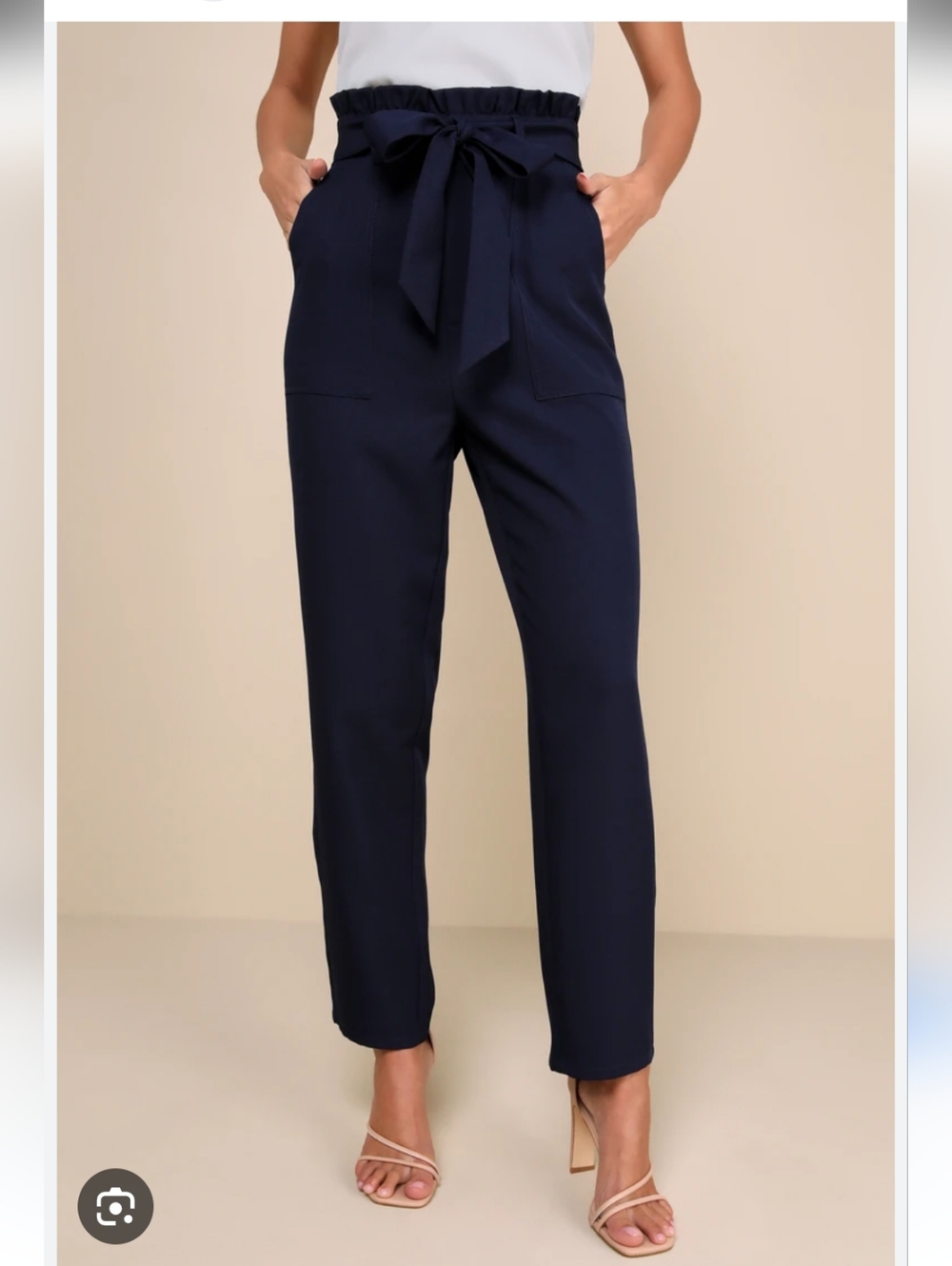 Lulu's High-Waist Paperbag Tie-Waist Pants - Navy